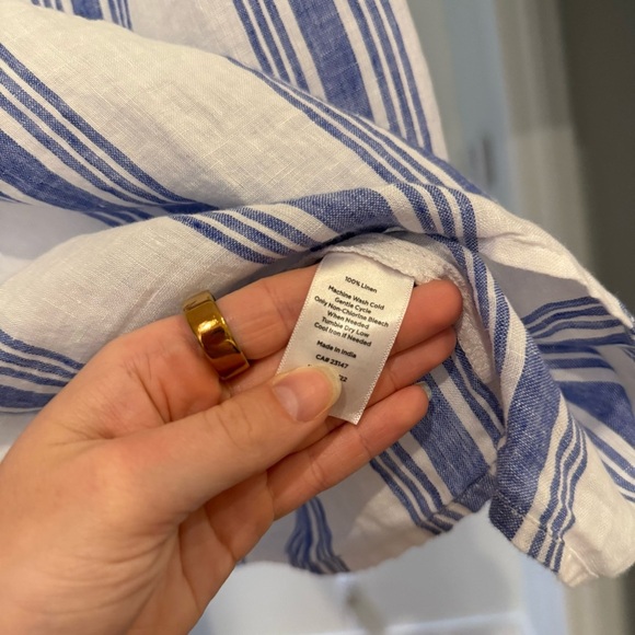 Talbots 100% Linen Blue & White Striped Blouse Sz Med Vacation Summer Classy - Picture 4 of 8